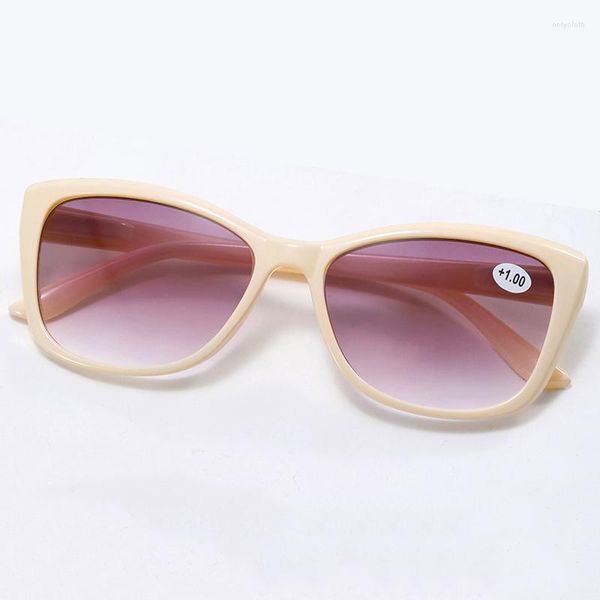 Occhiali da sole Simpatici occhiali da lettura Cateye da donna color gelatina UV400 Lente grigia Lettore a doppio uso per esterni