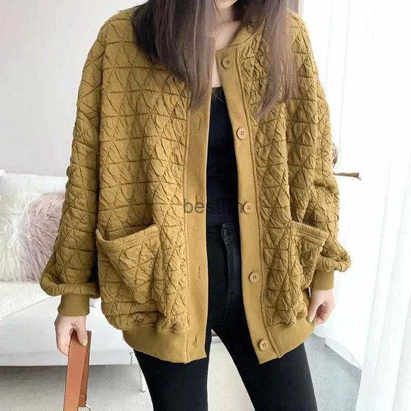 Jaquetas masculinas 2023 Mulheres Vintage Argyle Oversized Streetwear Jaqueta de Beisebol Outono Inverno Na Moda Y2K Bolsos Sólidos Manga Longa Outerwear CoatL231006