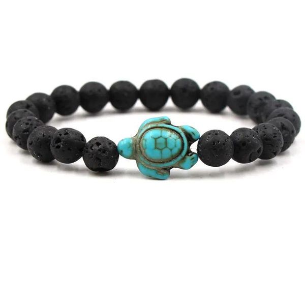 Charm-Armbänder Naturstein 8 mm schwarze Lavaperlen Schildkröte Charms Armband ätherisches Öl pro Diffusor Stretch Yoga Schmuck Drop Deliv Dhlm0