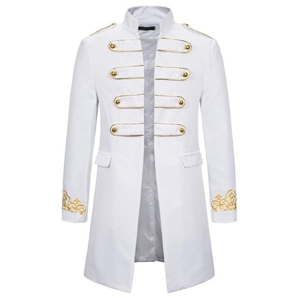 Branco gola bordado blazer masculino vestido militar smoking blazer masculino terno jaqueta boate palco cosplay blazer masculino x06237k