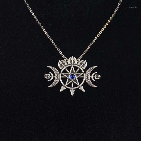 Anhänger-Halsketten, dreifacher Halbmond mit Pentagramm-Halskette, Siegel des Geistes, heidnischer Schmuck, Wicca-Gothic-Halskette1239s