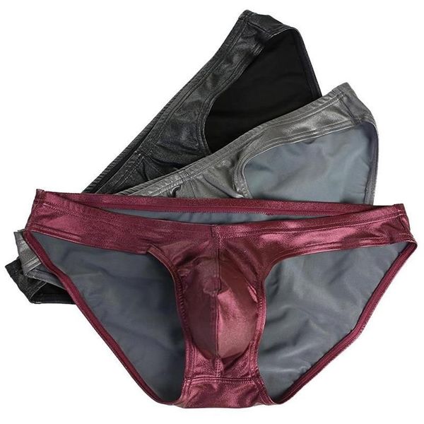 Cuecas de couro falso homens roupa interior briefs gay pênis bolsa sexy bikini homens calcinha masculina lingerie2360