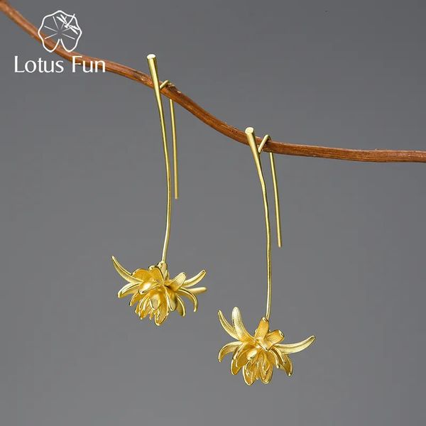 Ear Cuff Lotus Fun 18K Gold NightBlooming Cereus Flower Long Dangle Brincos para Mulheres 925 Sterling Silver Original Luxury Fine Jewelry 231005