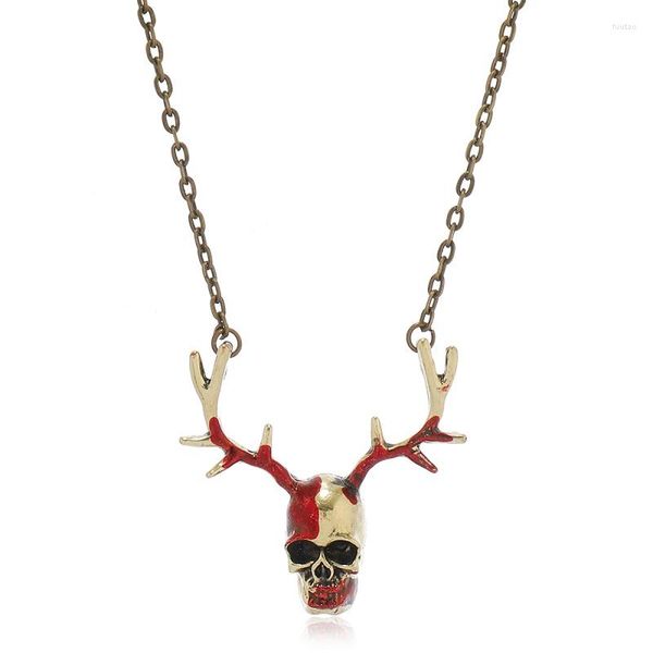 Anhänger Halsketten Goth Geweih Schädel Halskette Für Frauen Hip Hop Rock Schmuck Skeleton Gothic Punk Halloween Geschenk Zubehör