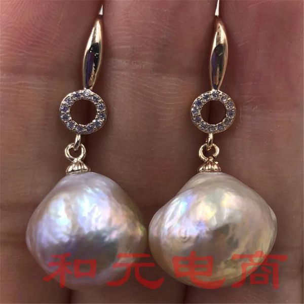 Ear Cuff ENORMI orecchini di perle barocche viola del Mare del Sud in oro 18 carati naturale pendente TwoPin 231005