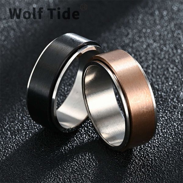 Wolf Tide Novo 8mm em branco titânio aço giratório anéis de dedo anti ansiedade e descompressão anel de casal giratório masculino atacado barato joias punk bijuterias atacado