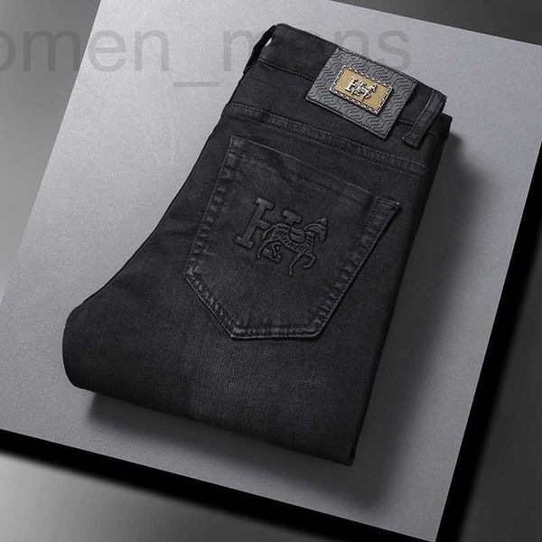 Jeans masculinos designer h amashika marca de moda europeia preto cinza luz luxo cintura média magro ajuste calças casuais g9pj