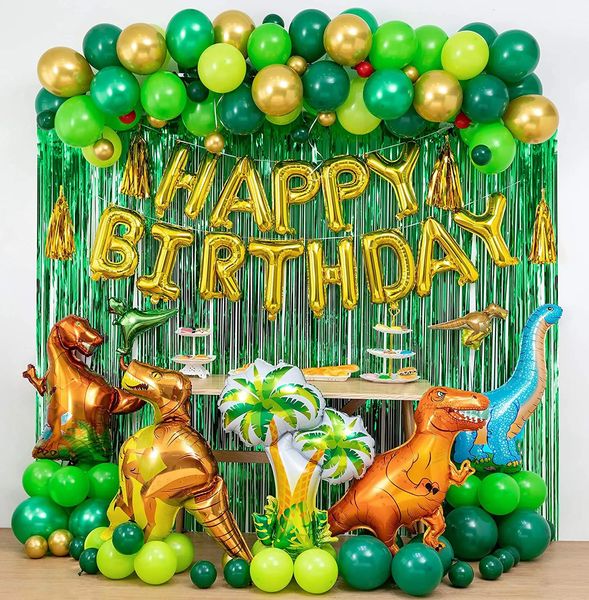 Outros suprimentos para festas de eventos Decorações de festa de aniversário de dinossauro Balões Arch Garland Kit Cortinas de balões de feliz aniversário para Dino Themed Kid Party Shower 231005