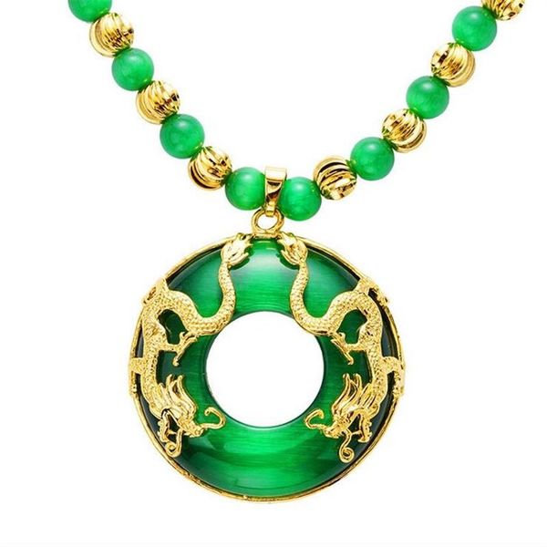 Sha Jin Guan Dou Shuanglong Katzenauge Gold Jade Halskette Herren Imitation Hetian Yu Pingan Lange vergoldete Pulloverkette259U