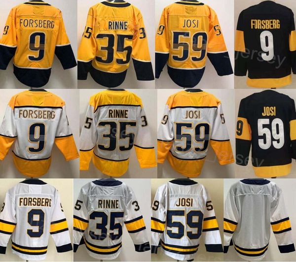 Hockey retrò inverso 35 Pekka Rinne Jersey Vintage 9 Filip Forsberg 59 Roman Josi tutto cucito per gli appassionati di sport inverno Serie Blue Yellow Blue Yellow