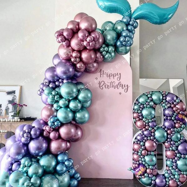 Altre forniture per feste per eventi 118/51 pezzi Ghirlanda di palloncini a coda di sirena Palloncini in lattice metallizzato cromato Sirena Decorazione per matrimoni e feste di compleanno Baby Shower 231005