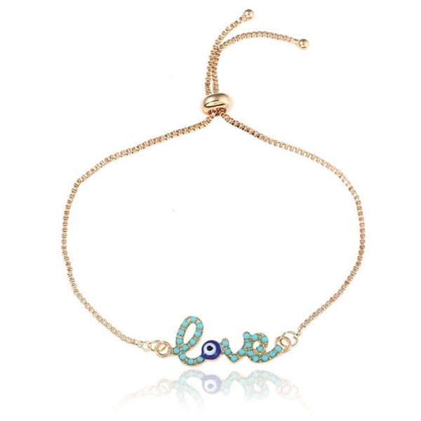 Braccialetti con ciondoli Bracciale a catena in oro turco dal design semplice con amore, cristallo, occhio azzurro per donne e ragazze Dubai2673