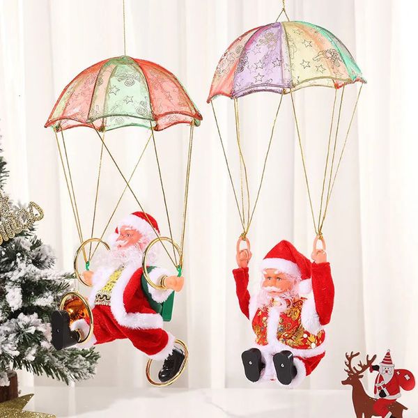 Рождественские украшения Креативный потолочный подвесной электрический музыкальный парашют Санта-Клаус акробатический танец Рождественское украшение Подарок 231005
