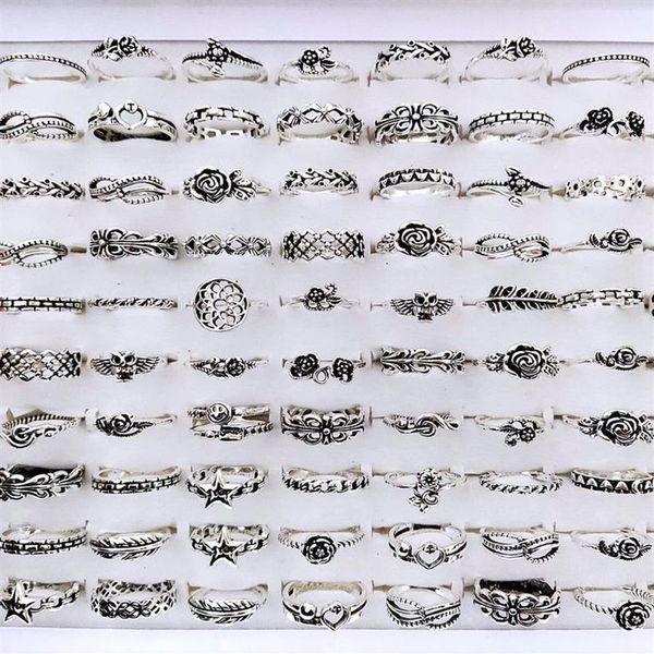 Band Bulk lotti 100 pezzi argento antico placcato multi stili per le donne vintage signore fiore moda dito gioielli retrò 221125230f