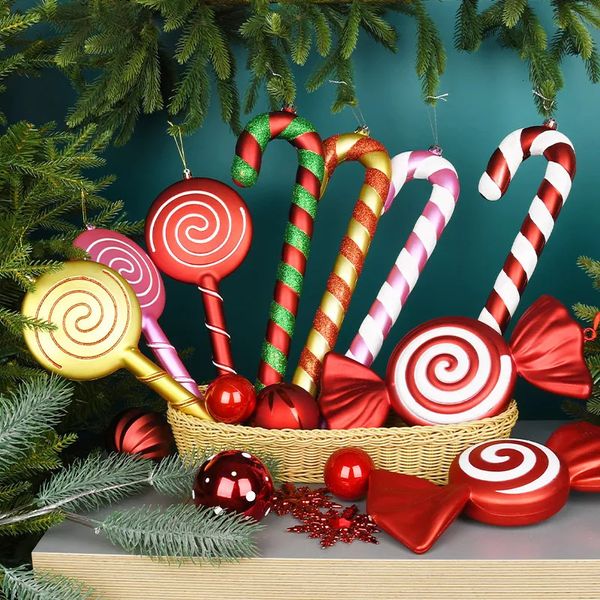 Decorações de Natal 30/40cm Decoração de Natal Pingente Simulação Doce Colorido Pirulito Pequeno Pingente de Cana Pográfico Adereços Decoração de Casa 231005