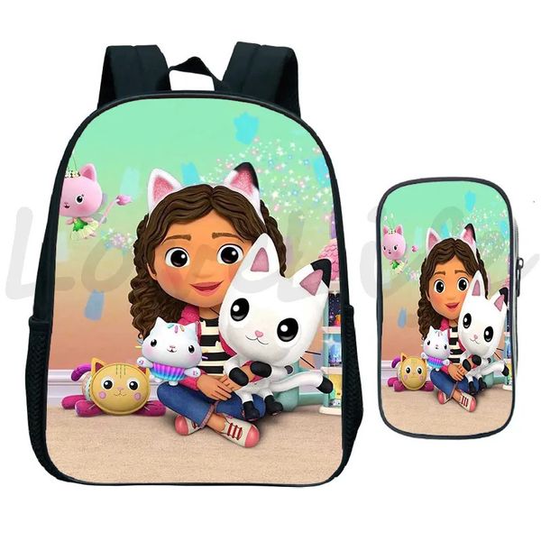 Okul çantaları gabbys bebek backpack kalem çantası 2 adet/set çocuklar anaokulu çantaları karikatür kedi okulu çantaları sırt çantası çocuklar kitap çantası mochilas 231006