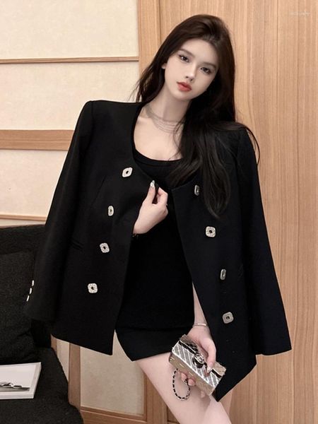 Ternos femininos high street francês blazer casaco para mulheres outono inverno coreano moda casual terno casacos duplo breasted solto outerwear casaco