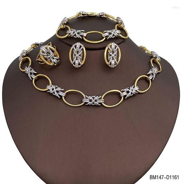 Conjunto de brincos de colar Africano 18k cor de ouro em forma de flor anel pulseira presente de festa de casamento