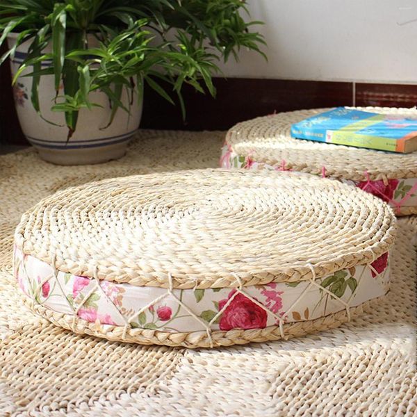 Travesseiro 40cm feito à mão tecido rattan futon tapete de ioga engrossar palha redonda assento cais janela de baía