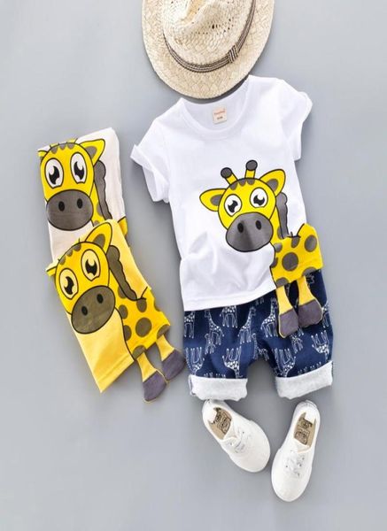 Conjunto de ropa de bebé de verano para niños de 04 años, corte de tela, ropa infantil de animales de dibujos animados, traje, camiseta superior de jirafa, traje para niños pequeños 21249987