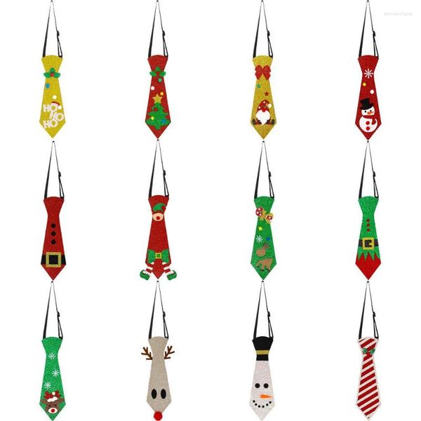 Arco laços gravata de natal luz lantejoulas presente para crianças menino meninas santa boneco de neve elk padrão pendurado diy ano decoração festa natal pescoço