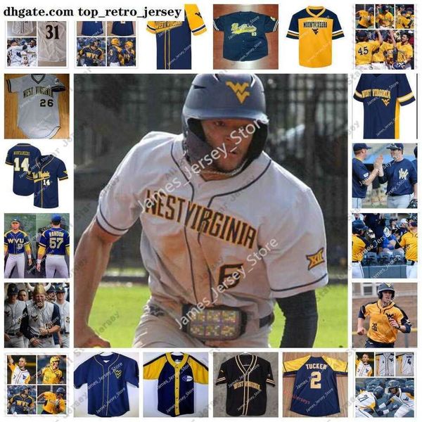 College Baseball trägt 2022 NCAA Custom W V U Stitched Baseball Jersey 6 VICTOR SCOTT II 36 NOAH SHORT 32 CHRIS SLEEPER 12 CHASE SMITH 41 EVAN SMITH 31 TYLER