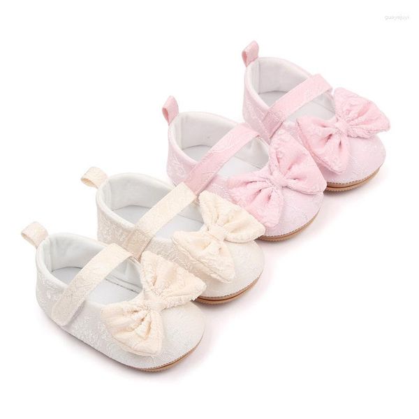 Primeiros caminhantes rosa branco bebê menina sapatos princesa grande arco bordado bonito flor algodão ao ar livre
