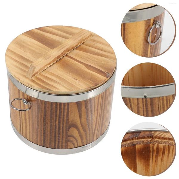 Ciotole Barile per sushi Contenitore in legno a forma rotonda Accessorio per la casa Secchio per riso al vapore Coperchio in legno Secchi Coperchi
