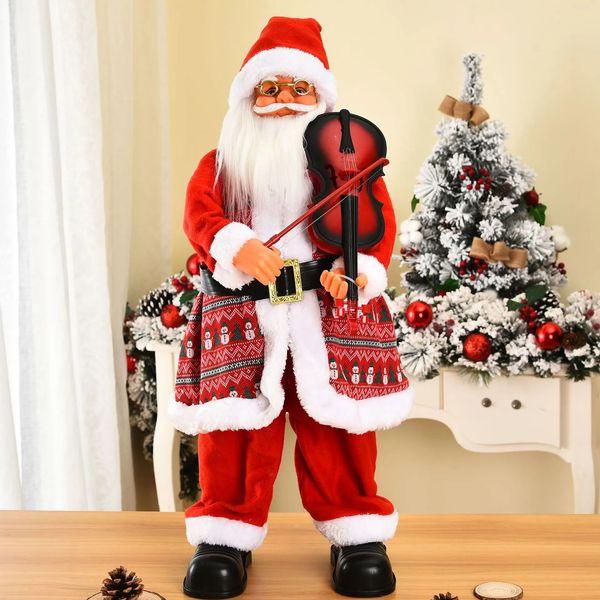 Decorazioni natalizie 67 cm Decorazioni natalizie per la casa Elettrico con musica Babbo Natale grande che suona il violino Regali di Natale e anno per bambini 231005