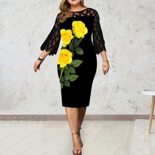 Vestidos casuais manga larga elegante senhoras moda vestido noite festa plus size oco out roupas femininas