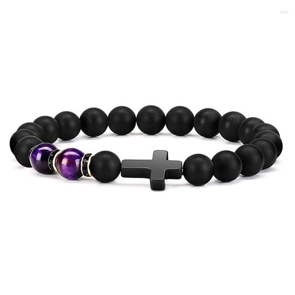 Link pulseiras 2023 charme pulseira de pedra natural para mulheres homens moda clássico preto grânulo cruz artesanal yoga terapia jóias presente