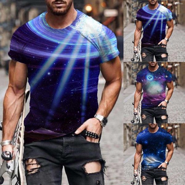 Erkek Tişörtleri Kısa 3D Yuvarlak Kollu T-Shirt Sokak Boyun Sıradan Baskı Üst Dijital Bluz