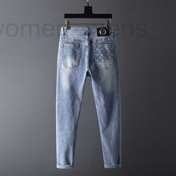 Jeans masculinos designer primavera e outono marca de luxo elástico fino ajuste pés pequenos meados cintura macia conforto avançado calças de moda xc3y