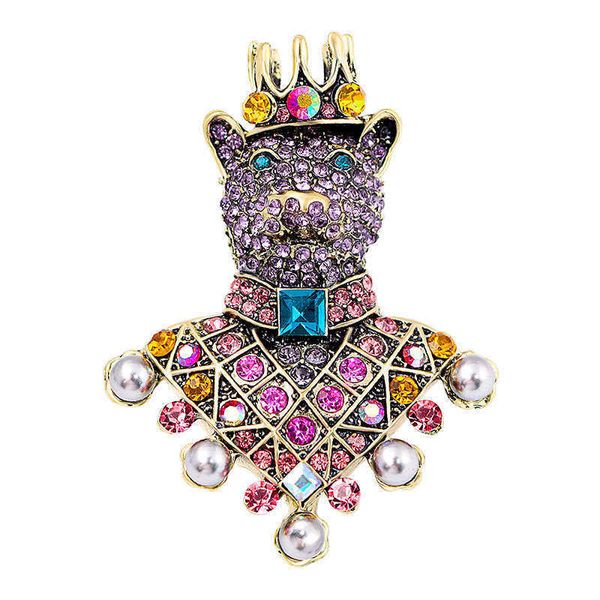 Designer de luxo broche medieval vintage cheio diamante urso palácio estilo luz luxo pesada indústria animal série coroa broche