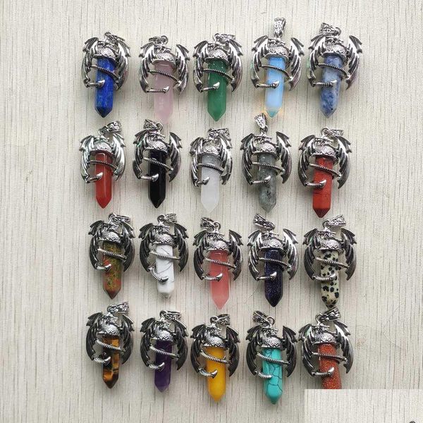 Charms Gemma naturale Pietra Vintage Dragon Man Pendenti di cristallo esagonali per collane Creazione di gioielli Risultati di consegna di goccia Co Dhgarden Dh2Sq