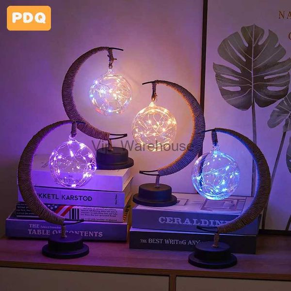 Lampade da tavolo Lampada da tavolo decorativa da tavolo a LED Stella Luna Mela Luce natalizia Regalo di compleanno Corda di canapa fatta a mano USB Ferro Luce notturna YQ231006