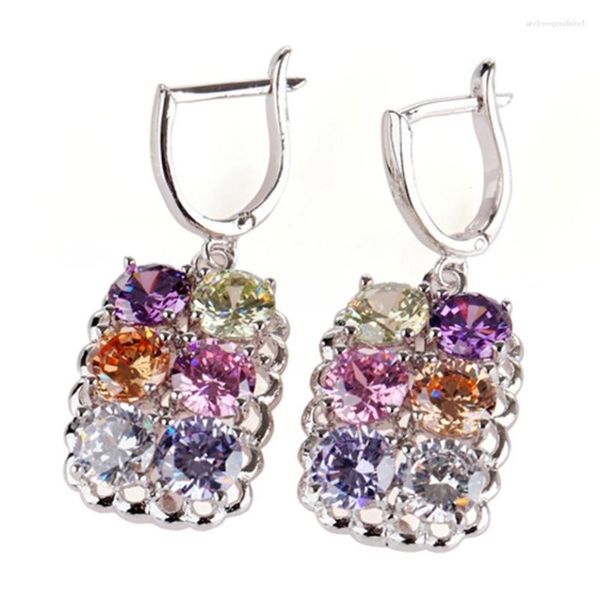 Orecchini a lobo Fleure Esme Vintage Moda Matrimonio Per Donna Uomo Peridoto Rosa Morganite Viola Blu Cubic Zirconia Placcato in rodio R474