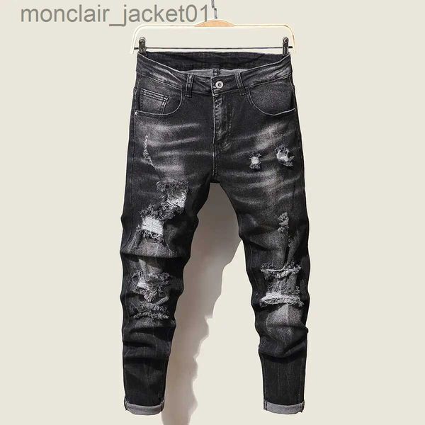 Calças de brim masculinas moda calças jeans estiramento azul escuro jeans magros para homens casual magro ajuste calças jeans estilo coreano calças masculinas jeans j231006