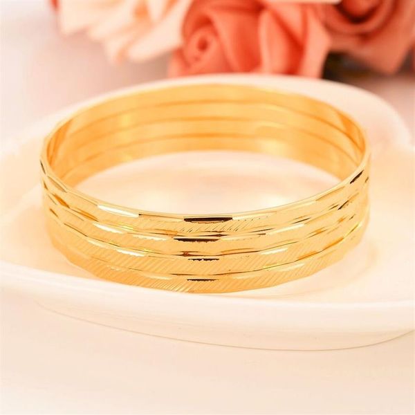 Mode Dubai Hoop Armreif Schmuck Solide 24 k Gelb Feingold GF Dubai Schräge Linien Armband Afrika Arabische Artikel hochzeit braut gif230O