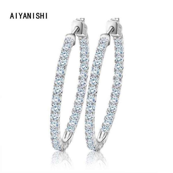 Aiyanishi real 925 prata esterlina clássico grande hoop brincos luxo sona diamante hoop brincos moda simples presentes mínimos 220108248o