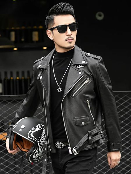 Couro masculino falso mauroicardi primavera outono curto legal preto motociclista jaqueta homens zíper manga longa cinto plus size moda europeia 4xl 5xl 231005