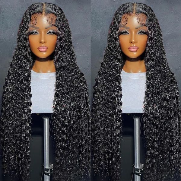 Синтетические парики Глубокая волна 13x4 13x6 Hd Lace Frontal Human Hair Прозрачный вьющийся 360 Glueless Полный парик для чернокожих женщин 231006