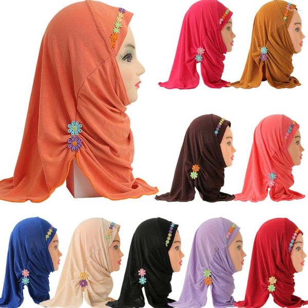 Abbigliamento etnico 2-6 anni Musulmani Ragazze per bambini Sciarpa Hijab Fiore islamico Caps Scialli Un pezzo Amira Foulard Wrap Copricapo Turbante Bambini