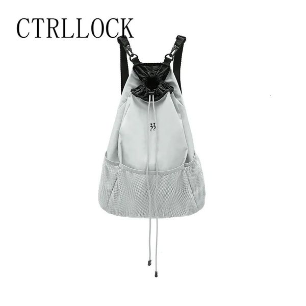 Borse per la scuola Ctrllock Techwear Normcore Nylon Grey Lightweight Grande Mesh Mesh Backpack Women Clewstring Strap Pocket School Bag 231005