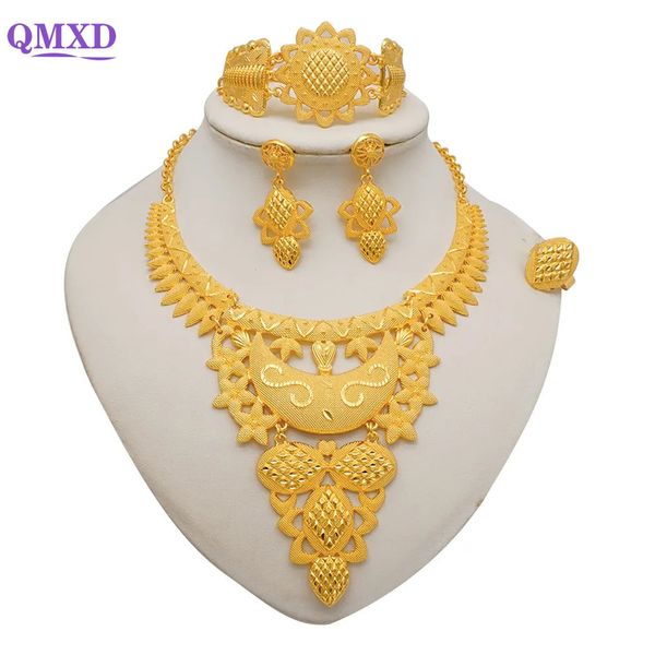 Hochzeit Schmuck Sets Dubai Gold Farbe Schmuck Sets Für Frauen Indische Ohrring Halskette Nigeria Marokkanischen Braut Hochzeit Party Geschenke 231005