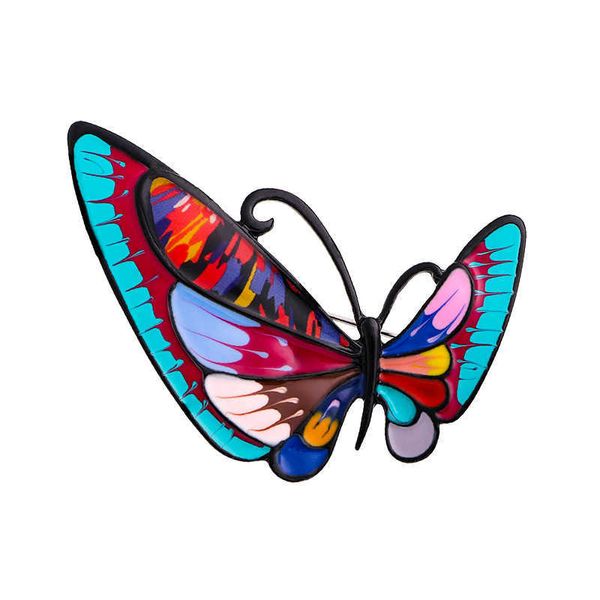 Designer de luxo broche moda dos desenhos animados assimétrico asas borboleta flor de peito colorido óleo caindo pino de peito feminino terno pino