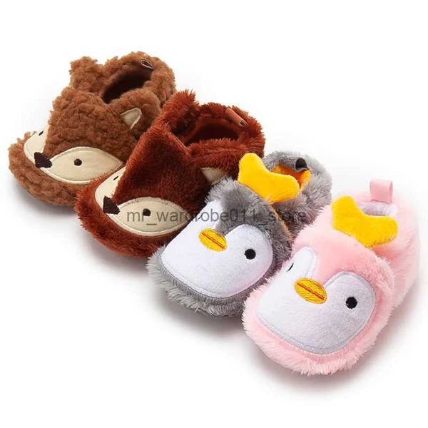 Primeiros caminhantes inverno sapatos de bebê bonito pinguim raposa quente fluff macio recém-nascidos menino gilr sapatos primeiros caminhantes quente infantil berço sapatos q231006