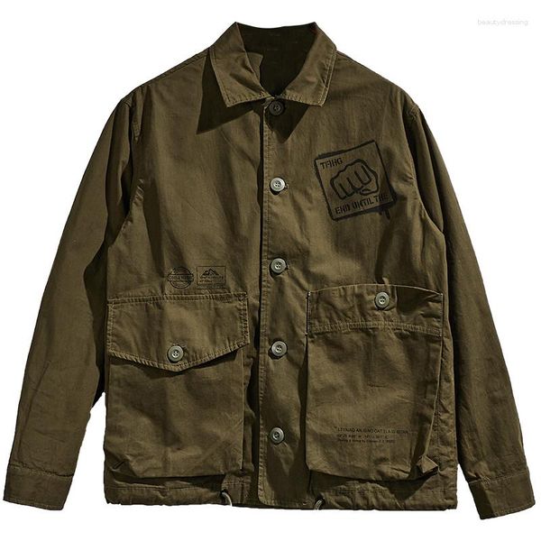 Jaquetas masculinas Mens Cargo Jaqueta Exército Verde Casual Outerwear Americano Solto Ao Ar Livre Militar Juventude Casaco Masculino