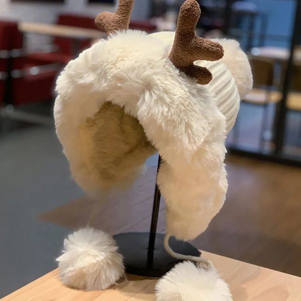 BeanieSkull Berretti Berretto Invernale Cappello da Donna Foderato Caldo Pompon Antler Cappello con Paraorecchie Simpatico Berretto con Teschio all'Aperto Pattinaggio su Ghiaccio Bicicletta Regalo di NATALE 231006