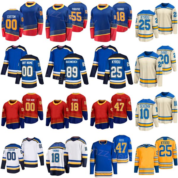 Stitched Hockey 18 Robert Thomas Jersey 10 Brayden Schenn 72 Justin Faulk 20 Brandon Saad 47 Torey Krug 55 Colton Parayko Dalibor Dvosky 25 Kyrou Uomo Donna Gioventù